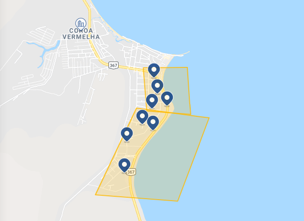 Mapa de regiões para se hospedar em Porto Seguro