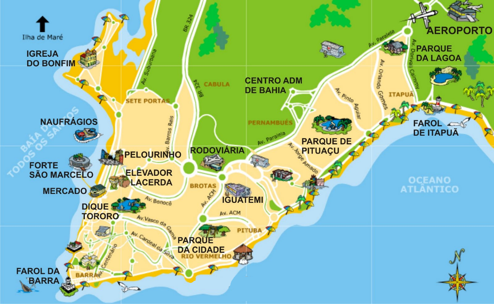 Mapa turístico de Salvador na Bahia