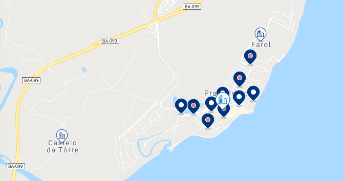 Mapa da melhor região para hosepdagem em Praia do Forte